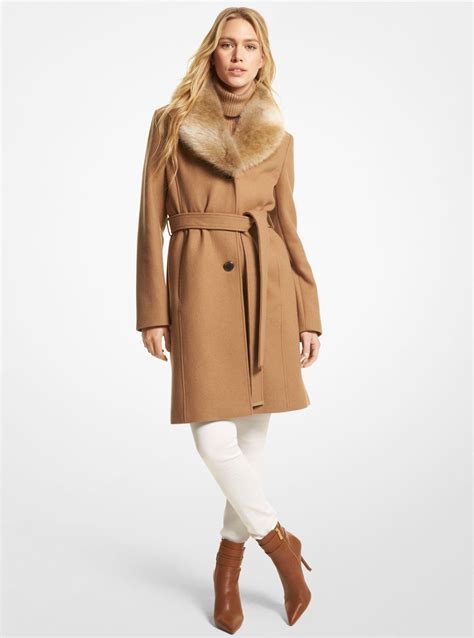 michael kors notch collar faux fur coat